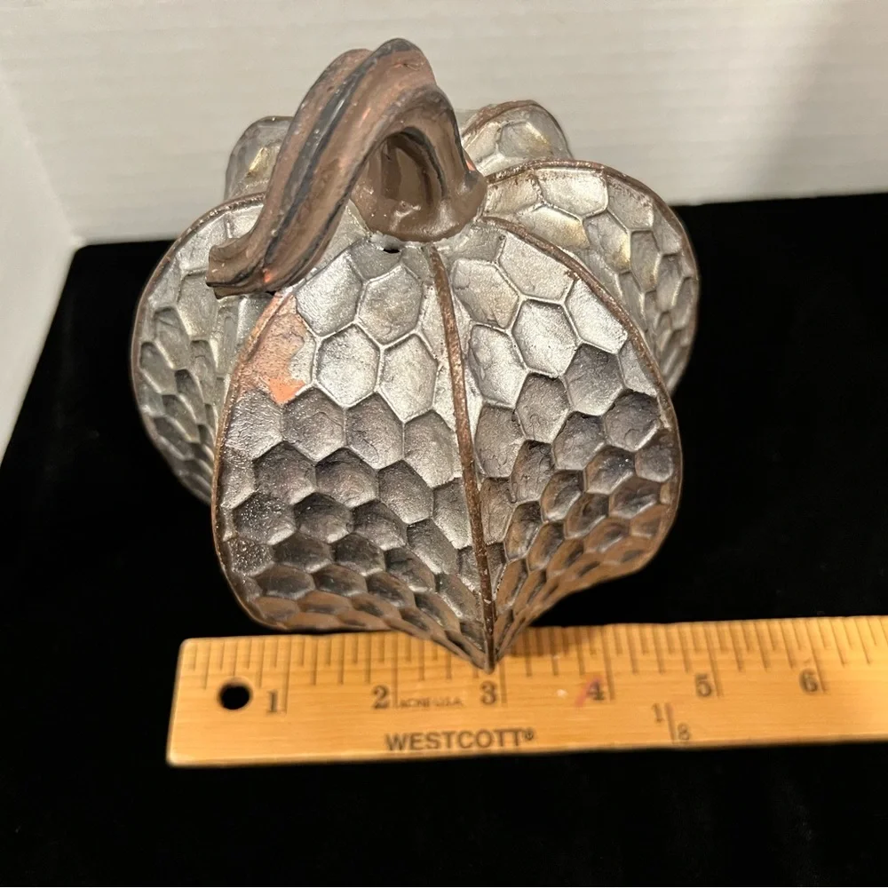 NEW Sophisticated Metallic Silver and Brown Geometric Pumpkin Table Accent